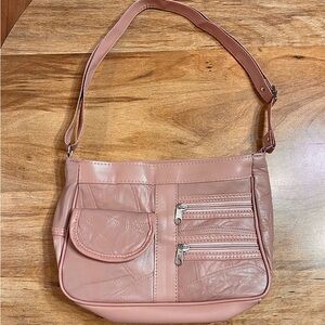 Elegant Pink Leather Patchwork Shoulder Bag